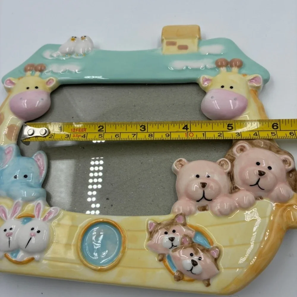 Russ‎ Berrie Noahs Ark Ceramic Picture Frame Pastel Nursery Animal 3D 5x3.5